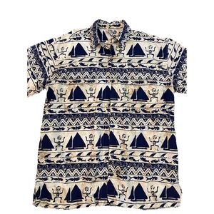 Rum Reggae Shirt Mens Large Cream Navy‎ Blue  Sailboat Cavemen
